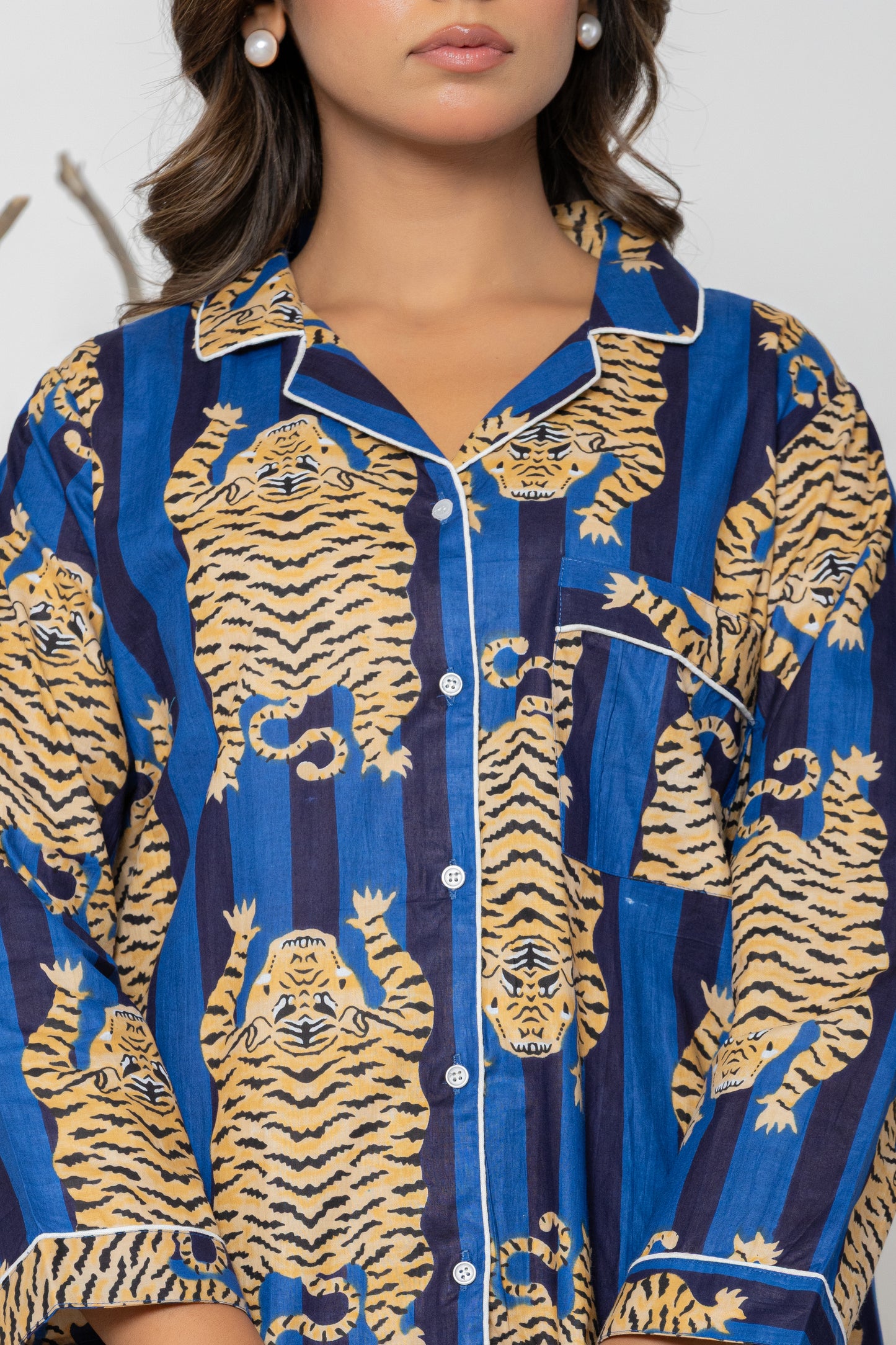 Blue Tiger Stripe Pajama Set