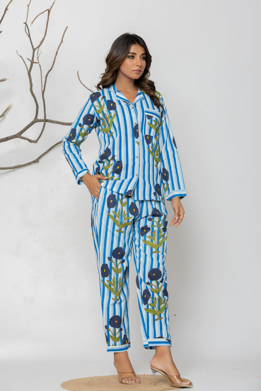 Blue Floral Pajama Set