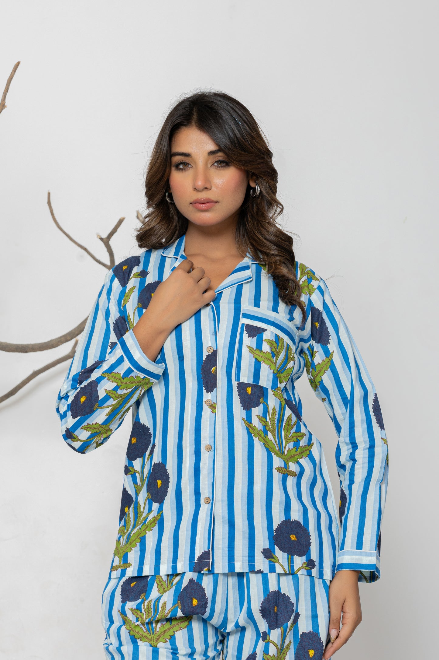 Blue Floral Pajama Set