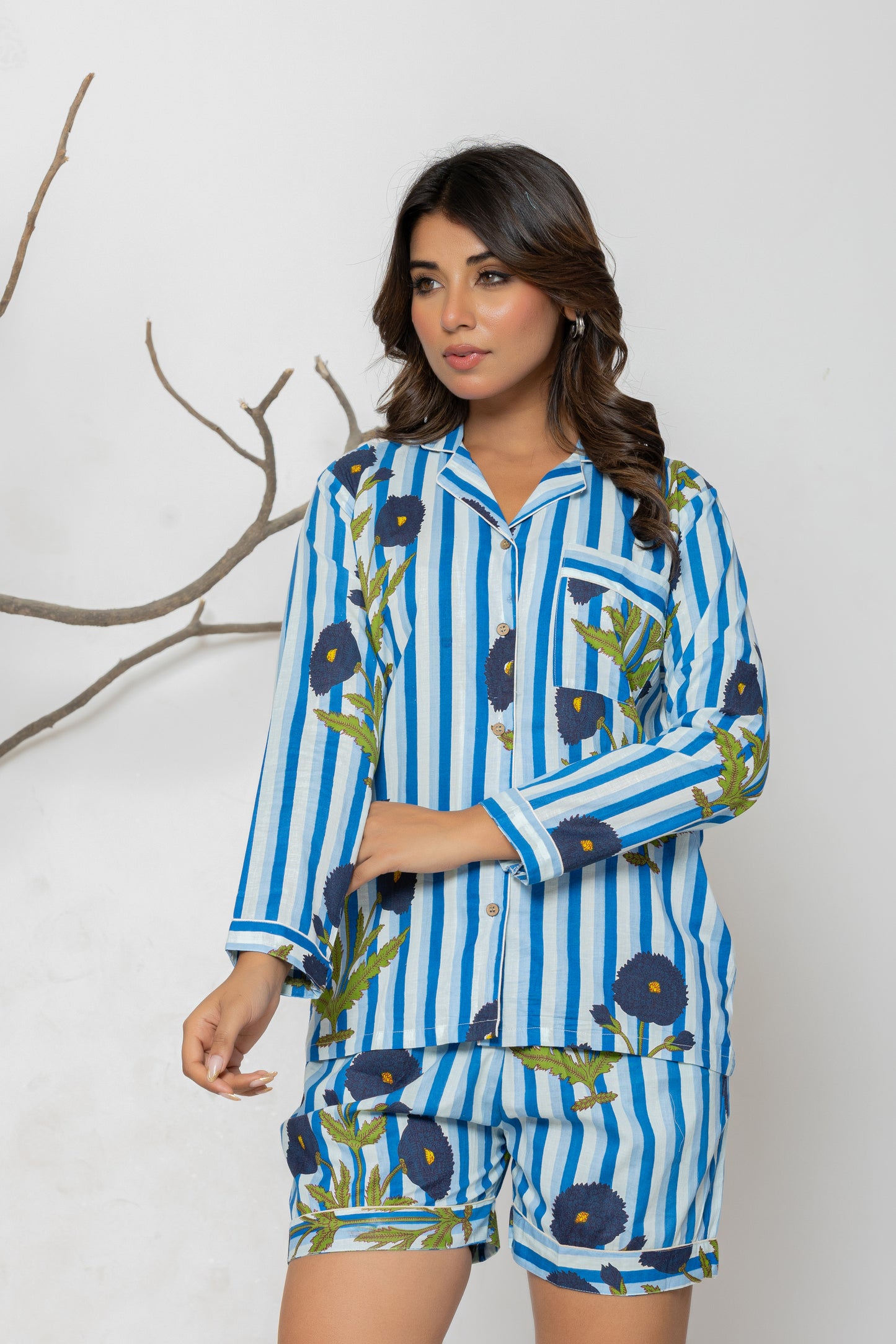 Blue Floral Pajama Set