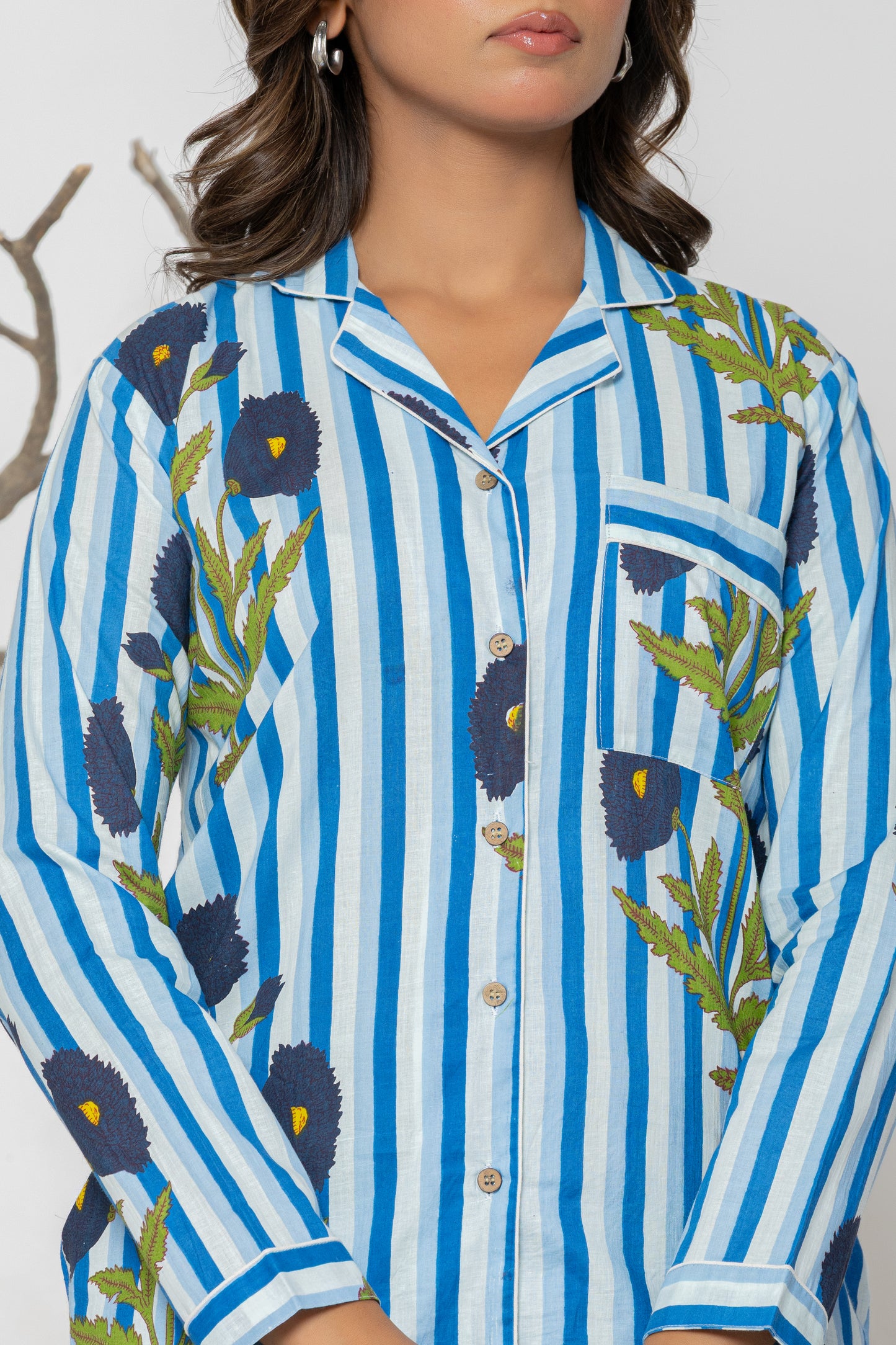 Blue Floral Pajama Set