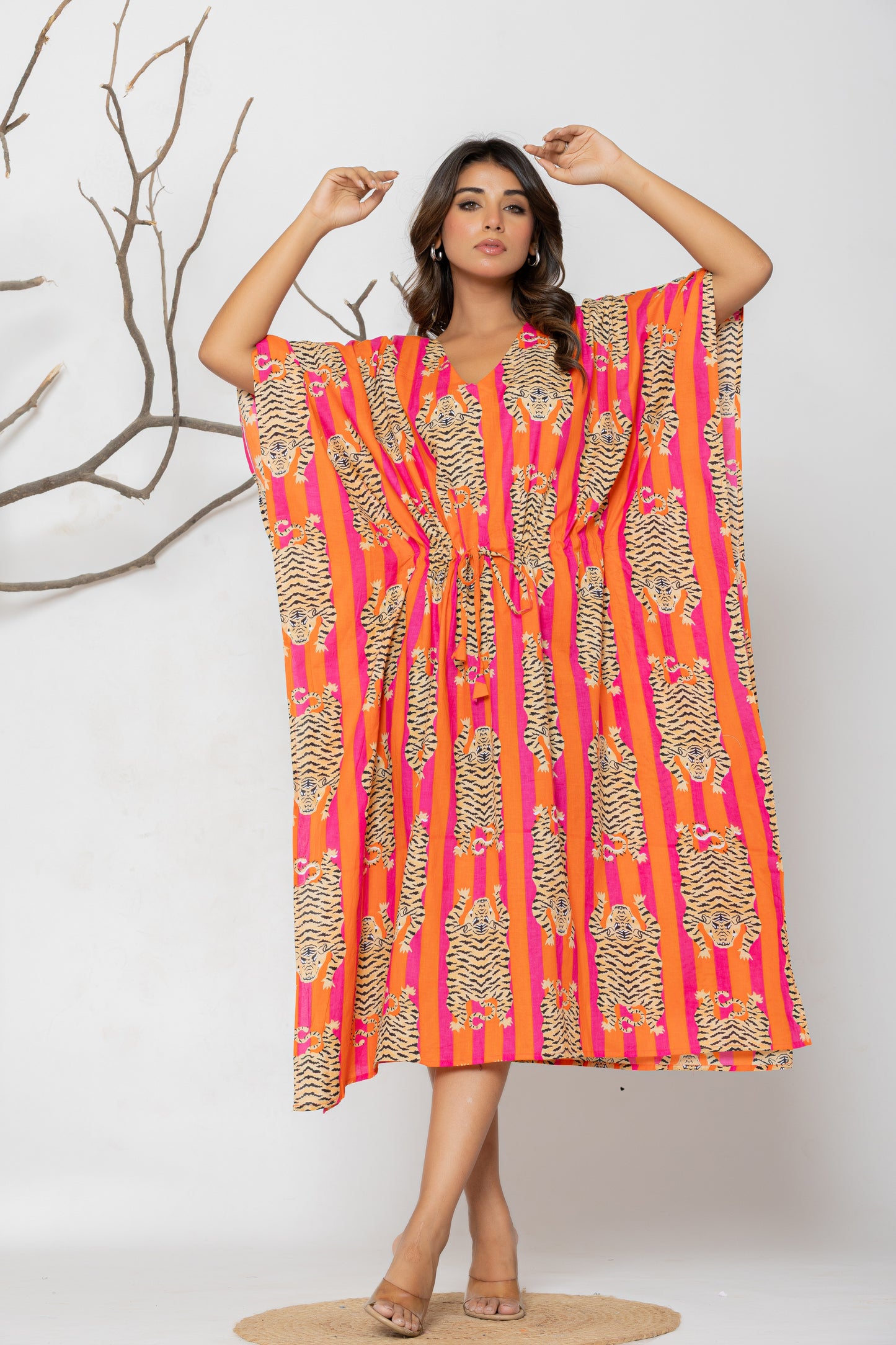Orenge Tiger Stripe Free Size Kaftan