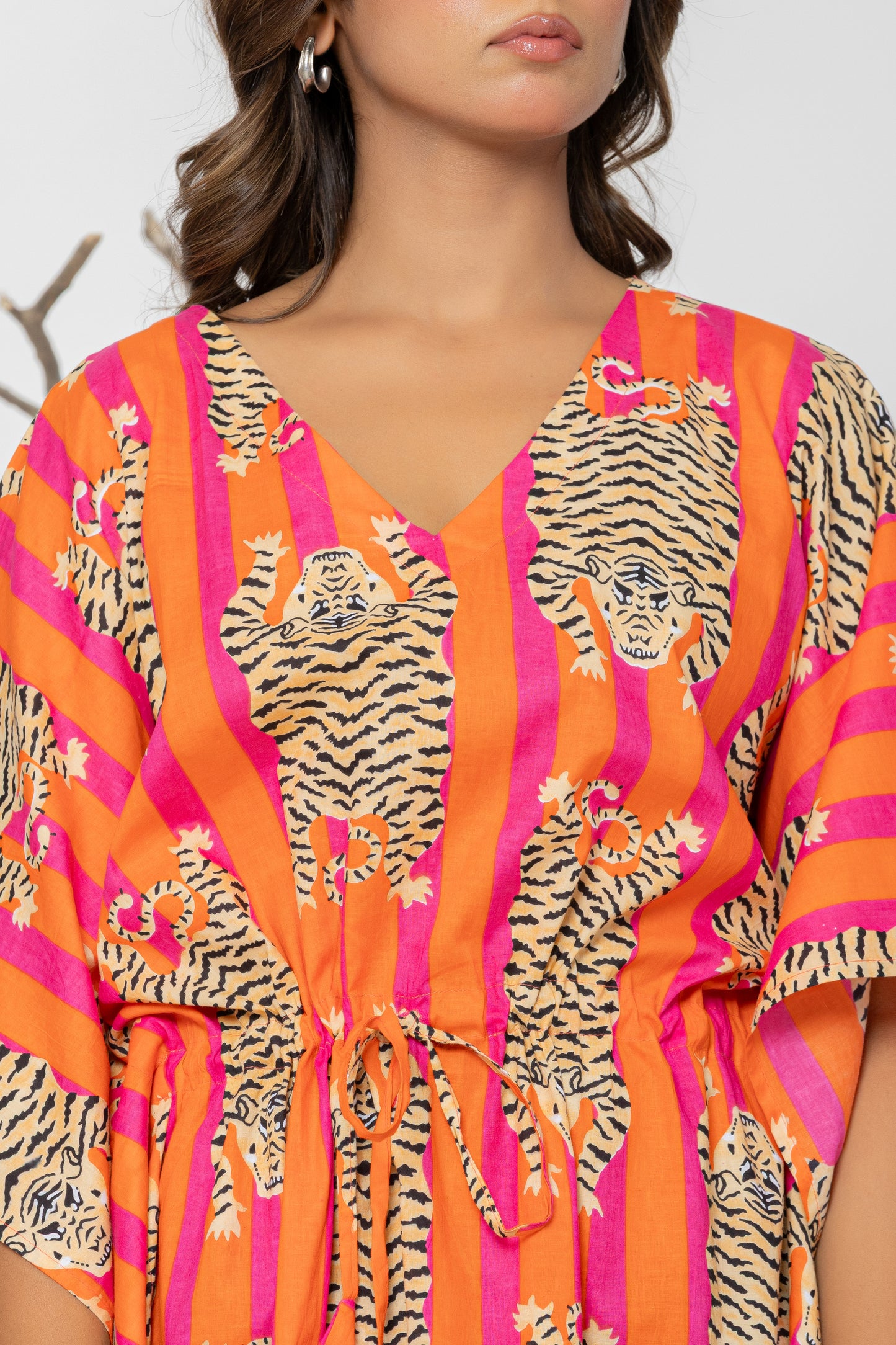 Orenge Tiger Stripe Free Size Kaftan