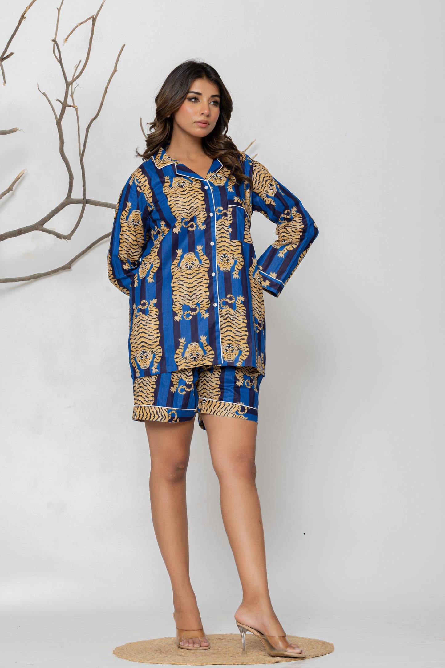 Blue Tiger Stripe Pajama Set