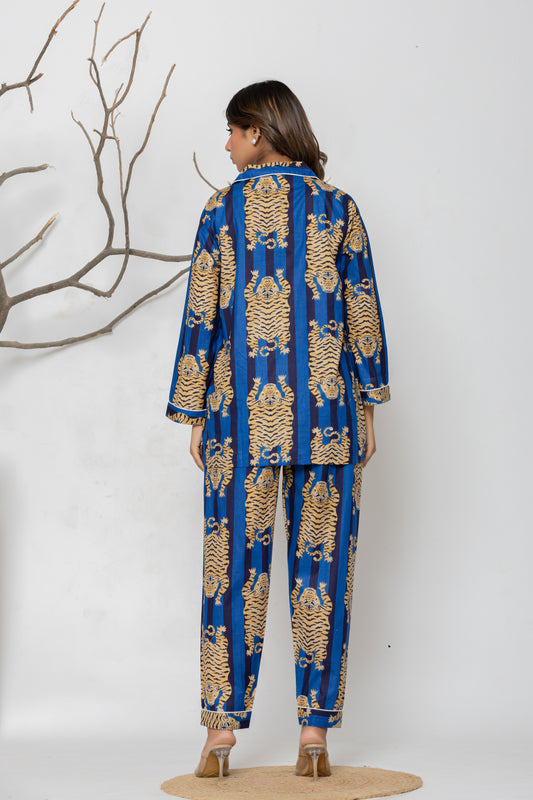 Blue Tiger Stripe Pajama Set