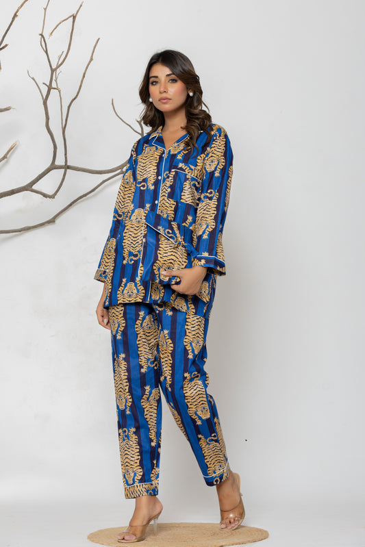 Blue Tiger Stripe Pajama Set