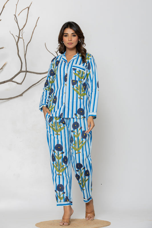 Blue Floral Pajama Set