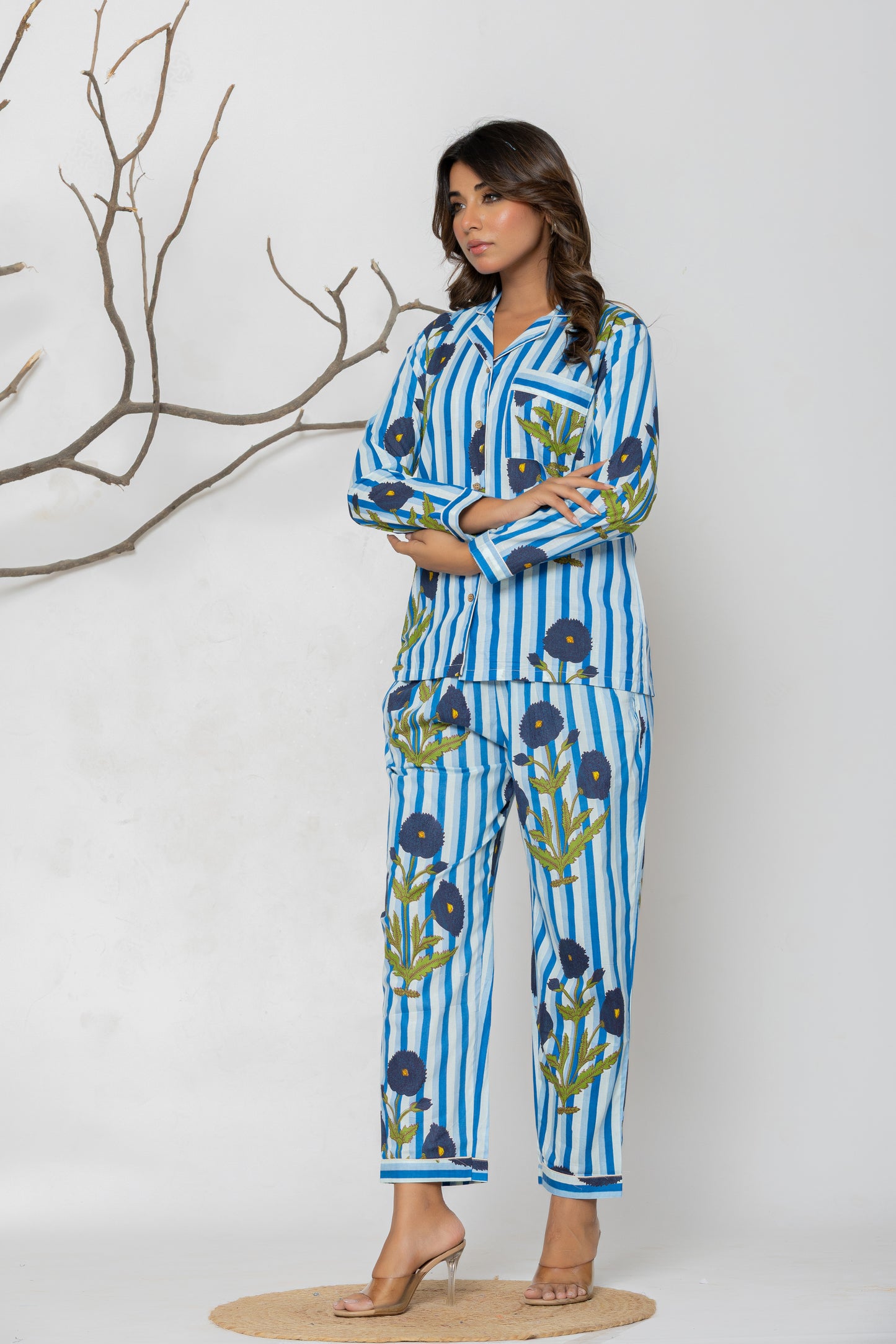 Blue Floral Pajama Set