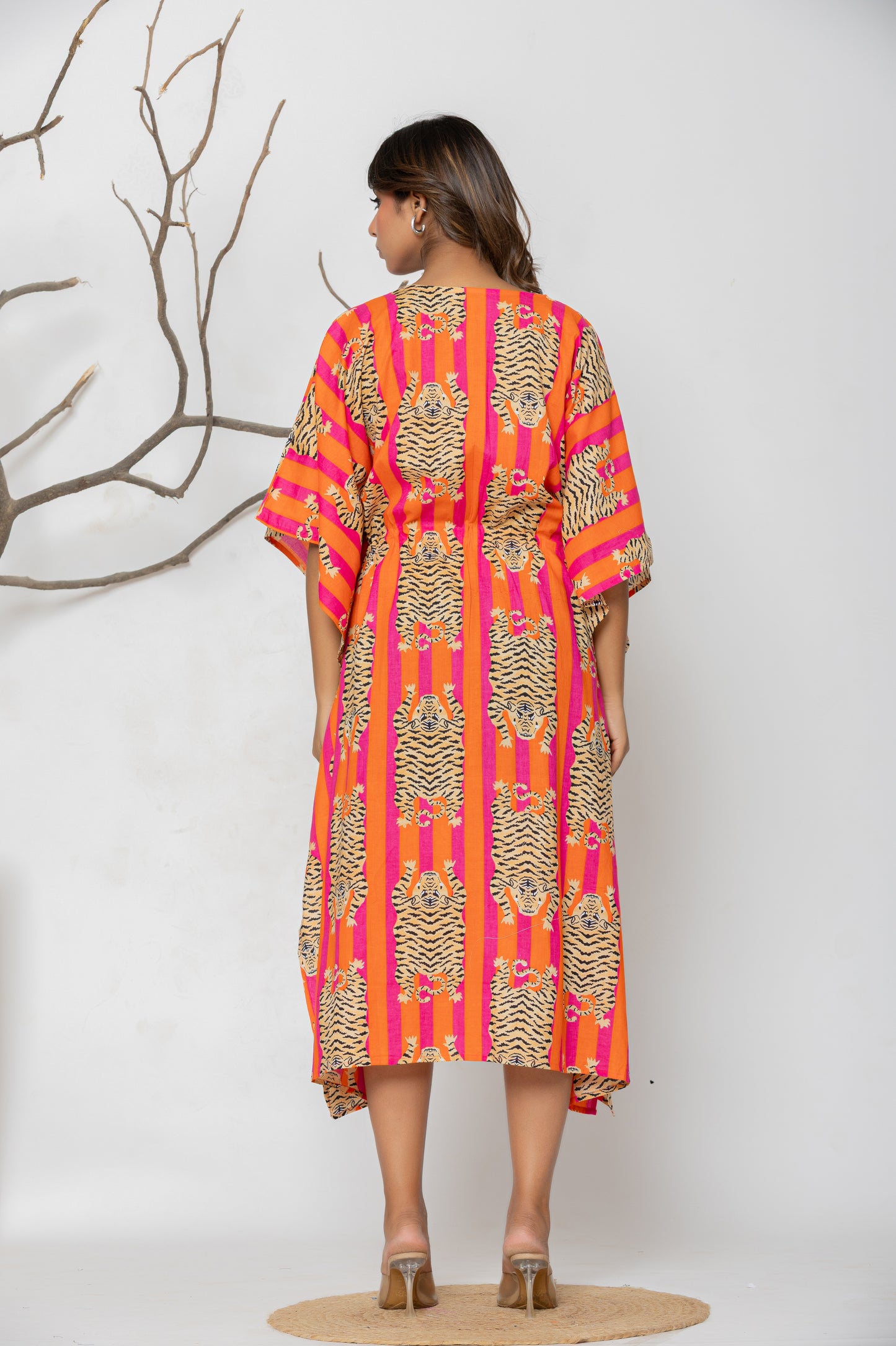 Orenge Tiger Stripe Free Size Kaftan