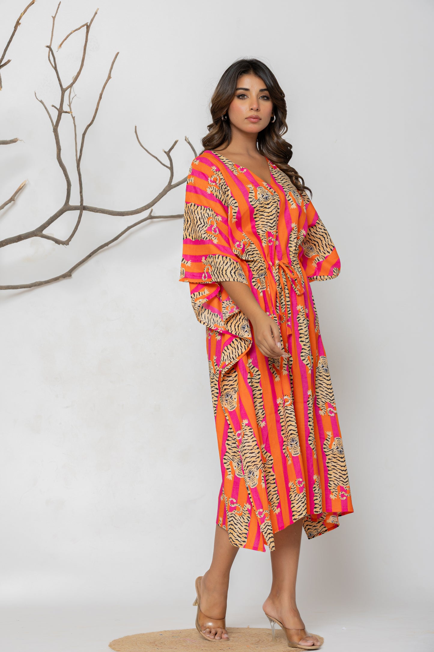 Orenge Tiger Stripe Free Size Kaftan