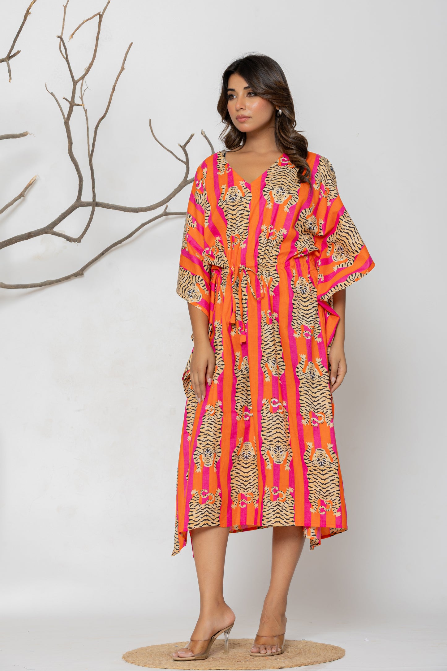 Orenge Tiger Stripe Free Size Kaftan