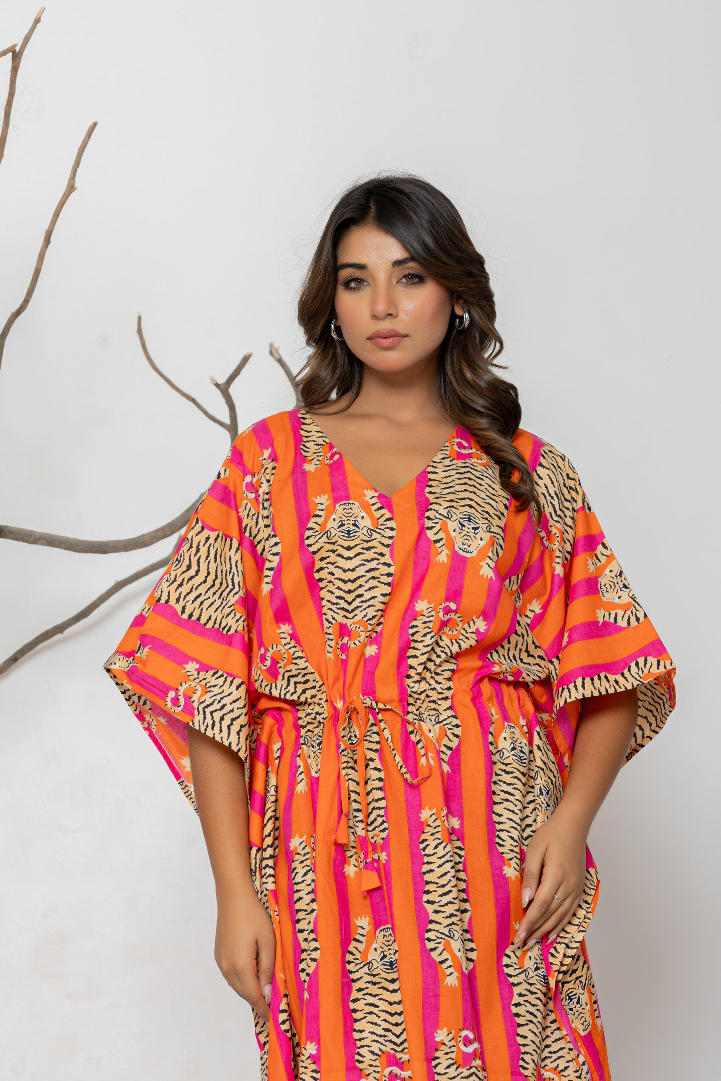 Orenge Tiger Stripe Free Size Kaftan